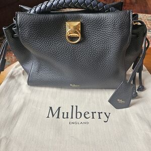 Mulberry Small Iris Black Leather Willow Handbag with Gold Hardware
